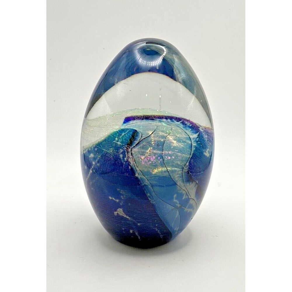Robert Eickholt Signed & Dated 1990 Hand Blown Glass Egg Shape Paperweight